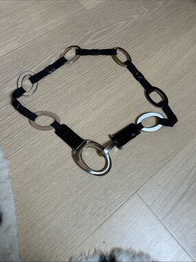 Black Elastic Link Belt with Silver Hardware